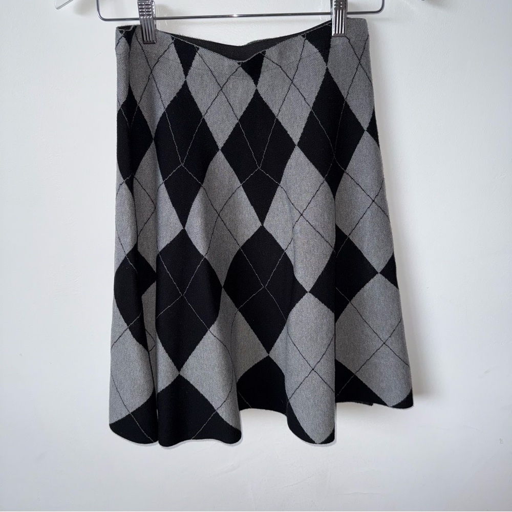 Viva Milano Petite Argyle Knit Skirt PM – Black Gray Flare Stretch
